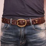 Vintage Luxury Handmade Leather Weave Copper Buckle Men's
