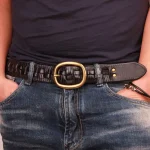 Vintage Luxury Handmade Leather Weave Copper Buckle Men's - Image 3