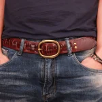 Vintage Luxury Handmade Leather Weave Copper Buckle Men's - Image 2