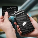 Customized Name Men's Carbon Fiber Magnetic Card Clip Leather RFID - Image 4