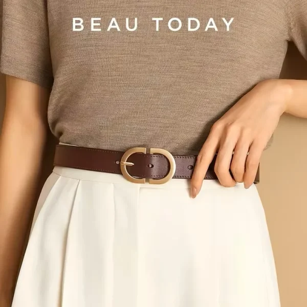 BEAUTODAY Belt Women Genuine Cow Leather Metal Oval Buckle