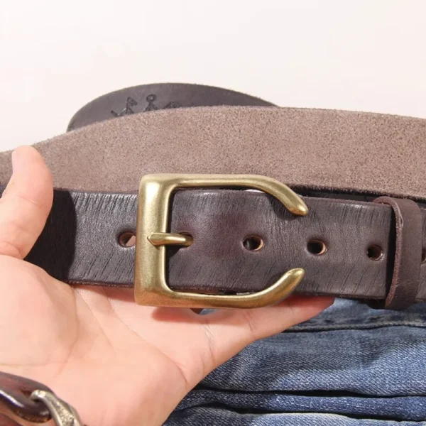 Extra Thick Cowhide Personality Brass Horn-shaped Buckle Head Men's