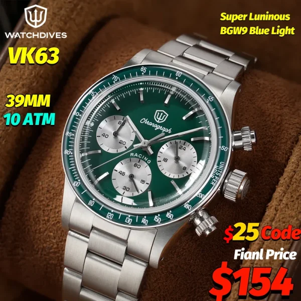 Watchdives New WD6263 VK63 Vintage Chronograph Quartz