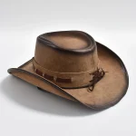 New 100% Leather Western Cowboy Hat Men Wide Brim Gentleman - Image 3