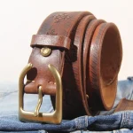 Extra Thick Cowhide Personality Brass Horn-shaped Buckle Head Men's - Image 4