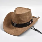 New 100% Leather Western Cowboy Hat Men Wide Brim Gentleman - Image 6