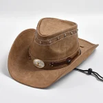 New 100% Leather Western Cowboy Hat Men Wide Brim Gentleman - Image 5