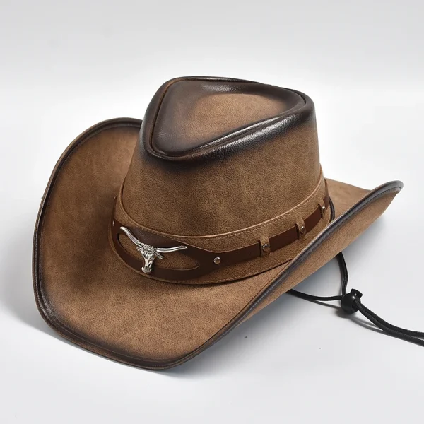 New 100% Leather Western Cowboy Hat Men Wide Brim Gentleman