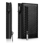 Customized Name Men's Carbon Fiber Magnetic Card Clip Leather RFID - Image 2