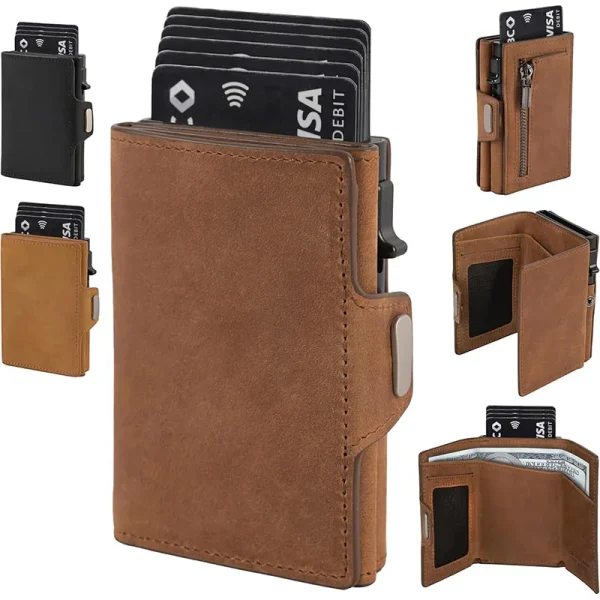Pop-up Slim RFID Card Holder for Men Minimalist Leather