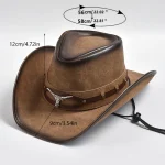 New 100% Leather Western Cowboy Hat Men Wide Brim Gentleman - Image 4
