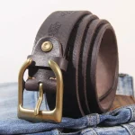 Extra Thick Cowhide Personality Brass Horn-shaped Buckle Head Men's - Image 3