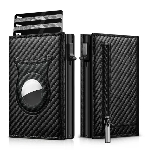 Customized Name Men's Carbon Fiber Magnetic Card Clip Leather RFID