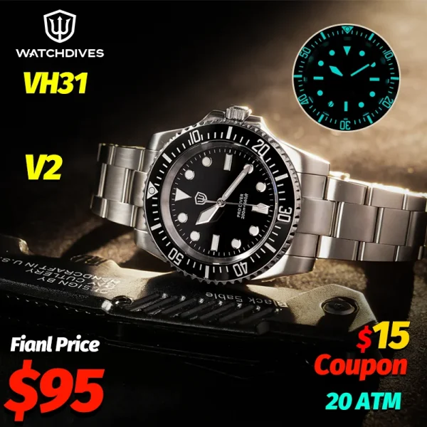 Watchdives WD1680Q V2 Men Watch VH31 Sweep Second
