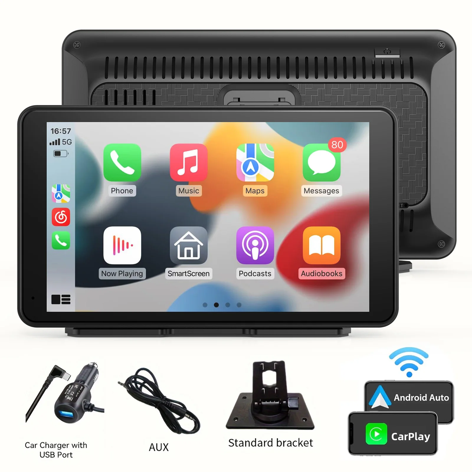 kf-S8f684ed80fd34f528ebe614a5b31800dv.webp 7 Inch Touch Screen Radio for Car Supporting Carplay & Android Auto,Portable Wireless Carplay Screen for Car,Car Audio Receiver - Image 1